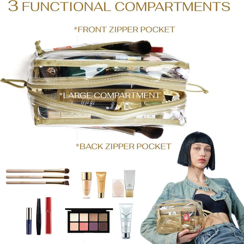 Rough Enough Clear Toiletry Bag for Traveling Women, Large Stiff Makeup Cosmetic Organizer for Travel Size Toiletries