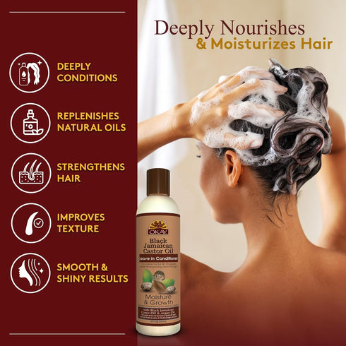 OKAY Black Jamaican Castor Oil Leave In Conditioner for Hair Moisturizer, 8 oz