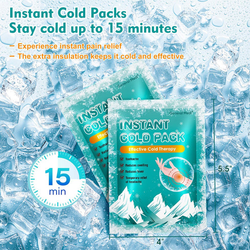 General Medi 50 Packs Instant Ice Cold Pack (4”x 5.5”) for Pain Relief, Swelling, Inflammation, Sprains, Toothache
