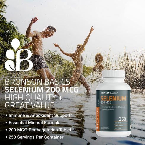 Bronson Selenium 200 mcg, Immune & Antioxidant Support, Essential Mineral, 250 Vegetarian Tablets