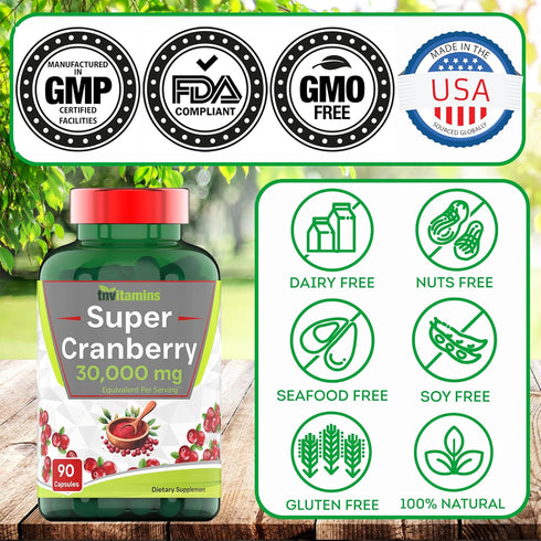 Cranberry Pills for Women & Men (30,000 MG - 90 Capsules) | Supports Urinary Tract Health