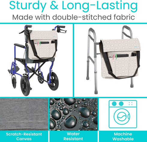 Vive XL Wheelchair Bag - Waterproof, Scratch-Resistant, Double-Stitched, Machine Washable Accessory for Adults, 15
