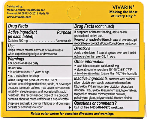 Vivarin Alertness Aid Tablets, 40 Count, 200mg Tablets (4 Pack)