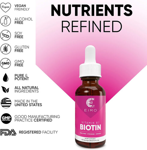 EIRO Biotin Liquid Drops | 6000mcg per Serving for Healthier, Stronger Hair & Nails | Superior Absorption