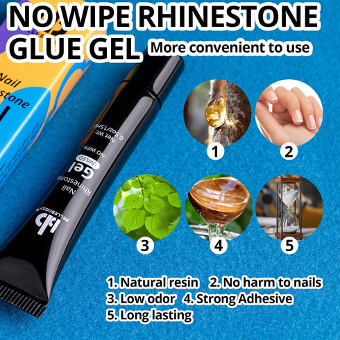 Nail Art Rhinestone Glue Gel & 3D Charms Accessories Kit, Includes 15ml Rhinestone Glue and Dual-End Brush