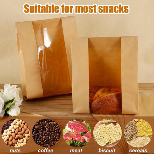 PEUTIER 200pcs 13.7x8.2x3.5 Inch Bread Bags for Homemade Bread, Paper Sourdough Bread Bags with Window Bakery Bags