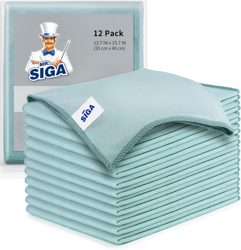 MR.SIGA Ultra Fine Microfiber Cloths for Glass, Pack of 12, 35 x