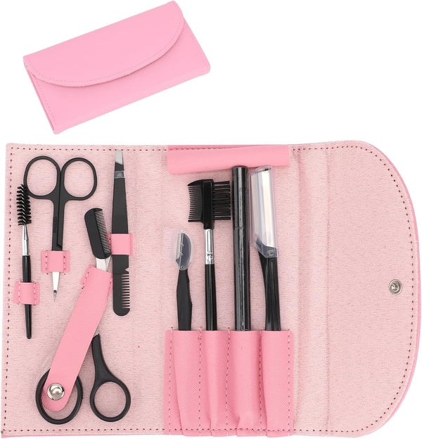 Professional Eyebrow Grooming Kit - 8PCS/SET with Leather Bag, Trimming Kit for Women & Men