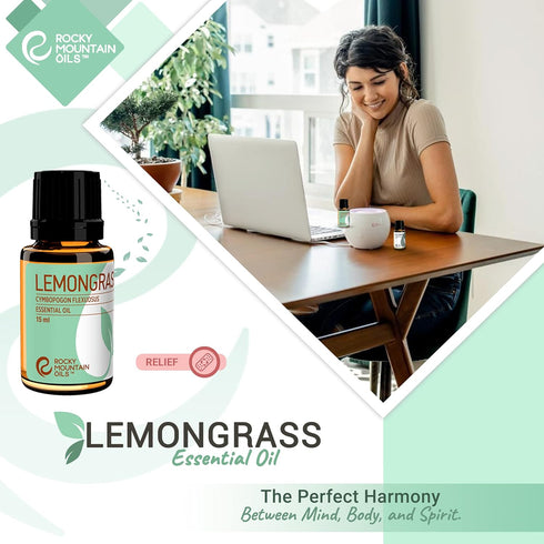 Rocky Mountain Oils Lemongrass Essential Oil - Essential Oils for Diffusers, Topical, Home - 15ml