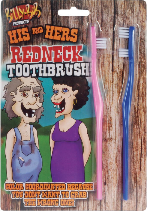 Billy-Bob His and Hers Redneck Toothbrush, Hillbilly 4" Gag Gift, Blue Pink