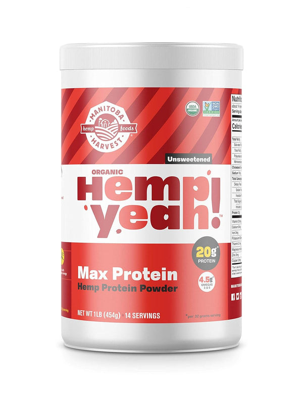 Manitoba Harvest Hemp Yeah! Organic Max Protein Powder, Unsweetened, 16oz, 20g Protein, Keto-Friendly