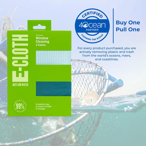 E-Cloth Window Cleaner Kit, Streak-Free Window and Glass Cleaning Cloth, Microfiber Towel Cleaning Kit, Green - 2 Pack