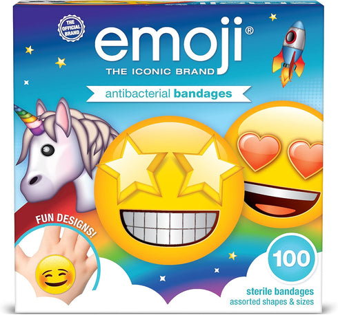 Emoji Kids Assorted Bandages, 100 ct, Fun Designs, Adhesive Bandages for Minor Cuts, Easter Basket Stuffers
