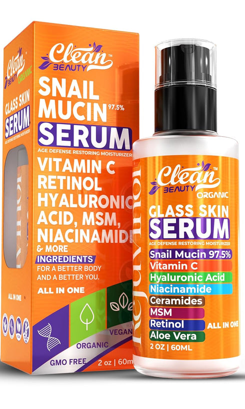 Snail Mucin Serum Vitamin C Face Serum, Anti-Aging with Hyaluronic Acid and Niacinamide for Glowing Skin