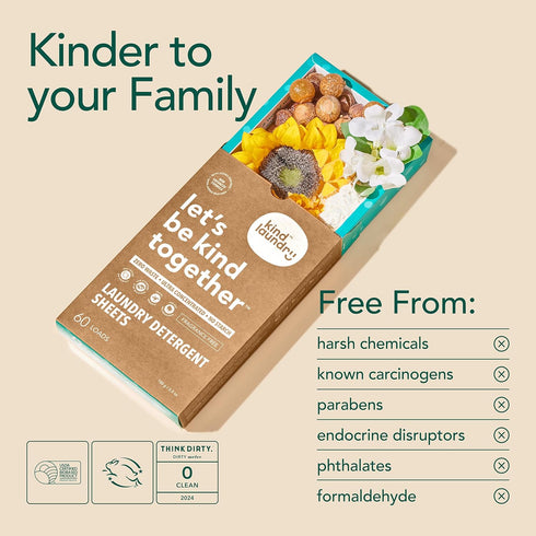 Kind Laundry Detergent Sheets with Powerful Stain-Fighting Enzymes - Biodegradable Plant Powered Eco-Friendly Laundry Soap Sheets - Home or Travel Laundry Detergent (Ocean Breeze, 60 Loads)
