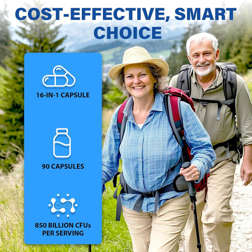 QIVERNAMY 50+ 850 1800mg 50, 90 Probiotics for Men, Advanced Mens Probiotic, Comprehensive Gut & Energy Support