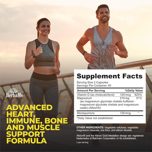 Vitamin D3 5000 IU + K2 with Magnesium Bisglycinate, 90 Capsules, Immune Support, Promotes Heart & Bone Health
