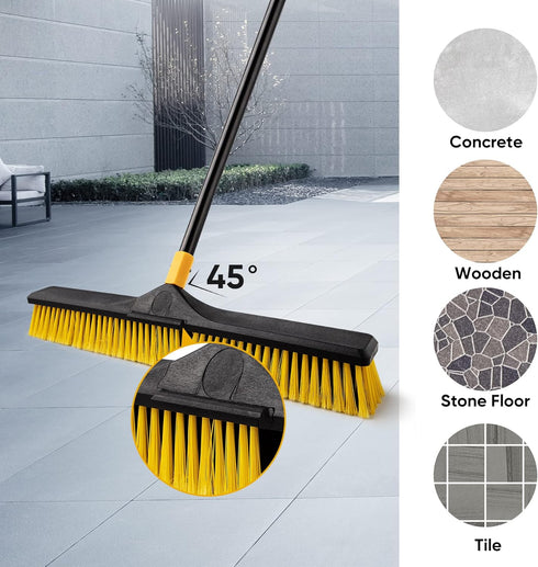 Yocada 24 inch Push Broom Brush, 65.3 inch Long Handle Heavy-Duty Outdoor Commercial Broom for Cleaning