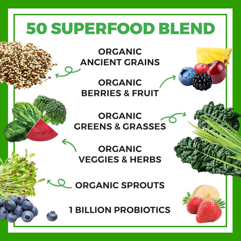 Orgain Organic Greens Powder + 50 Superfoods, Berry, 1 Billion Probiotics for Digestive Health, Vegan, 0.62lb