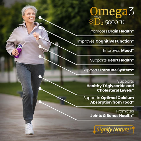 Omega 3 Fish Oil Supplement with Vitamin D3 5000 IU - 1000mg Triglyceride Capsules for Brain Health - VIT D3 & Omega 3