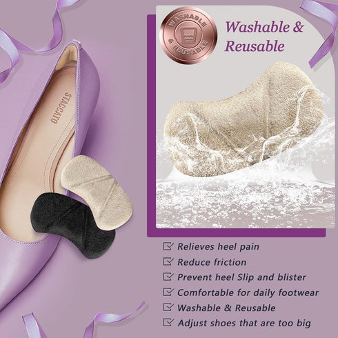 Heel Pads - Heel Inserts for Women, Gel Heel Protectors for Improved Shoe Fit and Comfort (4 Pairs)