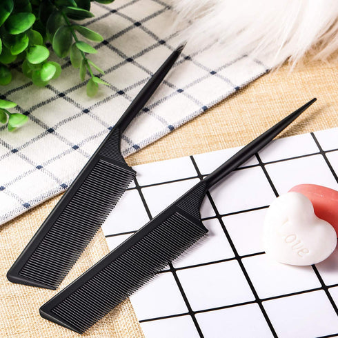 Leinuosen 10 Pcs Rat Tail Comb Styling, Carbon Heat Resistant Anti Static Teasing Comb, Black