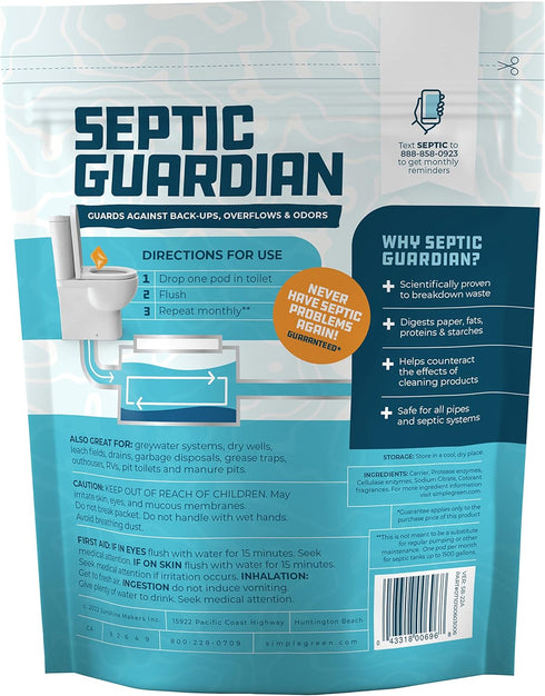 Simple Green Septic Guardian Pods – 6 Month Supply of Dissolvable Easy Flush Live Bacteria (6 Count)