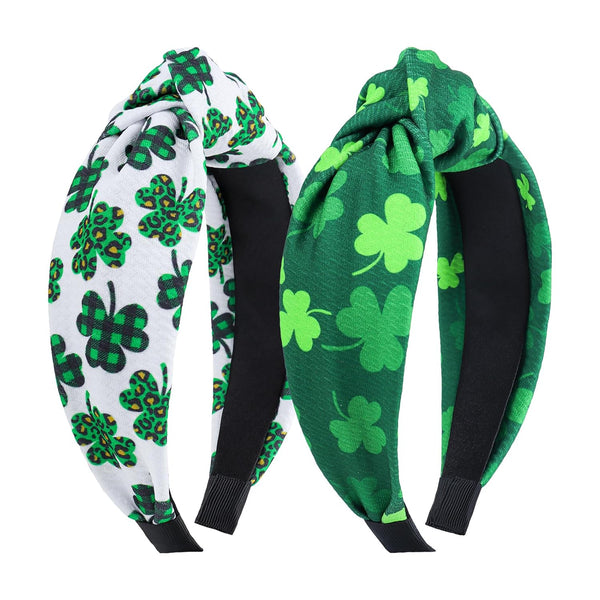 YanJie St Patrick Day Clover Shamrock Knotted Headbands for Women, Wide Hair Band for Girls Hair Accessories