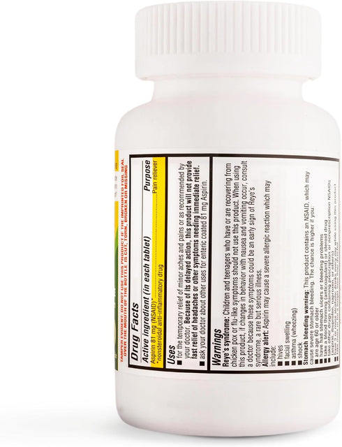 Timely Low Dose Aspirin 81mg, 500 Tablets, Pain Reliever for Minor Aches and Pains, Fever Reducer - Made in USA