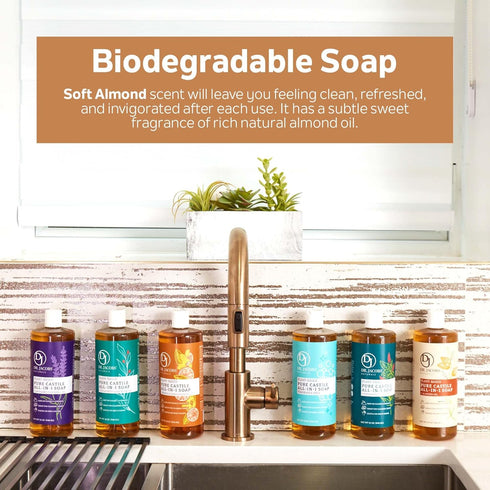 Dr. Jacobs Naturals Almond Castile All-In-One Cleaner and Soap, Plant-Based Formula for House Cleaning (32 Fl Oz, 2