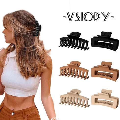 Vsiopy 6pcs Medium Large Matte Square Claw Hair Clips for Women, Versatile Styling for Thick & Thin Hair