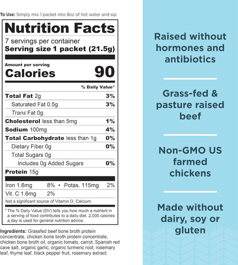Ancient Nutrition Bone Broth Protein Powder, Chicken Soup, Grass-Fed Chicken and Beef Bone Broth Powder, 15g Protein