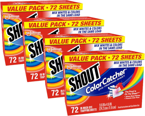 Shout Color Catcher Sheets for Laundry, 72 Count - Pack of 4, Prevent Color Runs and Maintain Clothing Color