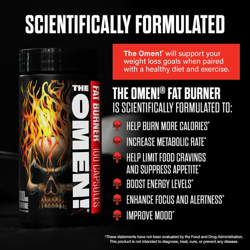 JNX SPORTS The Omen! Fat Burner Dietary Supplement, 50 SRV, 100 Caps for Men & Women