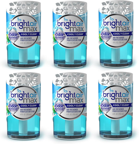 Bright Air Max 4 oz. Odor Eliminator Air Freshener for Medium-Size Spaces, Cool & Clean Scent, Case of 6