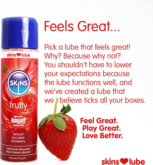 Skins Strawberry Flavored Lube Gel - Flavored Adult Lube for Oral and Fruity Edible Lubricants