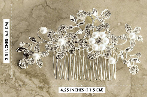Wedding Hair Comb for Bride & Maid of Honor Gift, Silver Rhinestone & Pearl Hair Accessories for Women