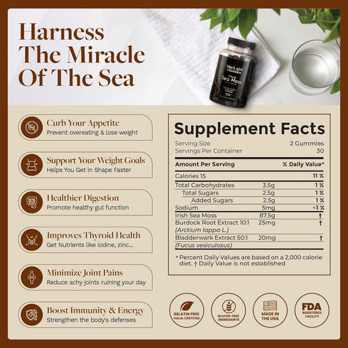 Gummies 92 Immunity 30 Black Girl Vitamins - Irish Sea Moss - SeaMoss + Bladderwrack & Burdock - Minerals for Thyroid