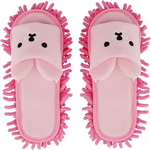 Liitrton 1 Pair Detachable Microfiber Chenille Mop Slippers Shoes, Soft Comfortable Dust Dirt Hair Cleaner (Pink)