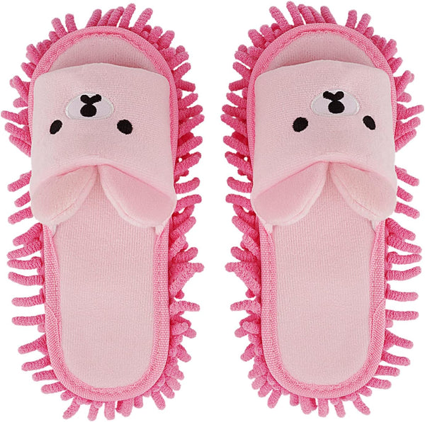 Liitrton 1 Pair Detachable Microfiber Chenille Mop Slippers Shoes, Soft Comfortable Dust Dirt Hair Cleaner (Pink)