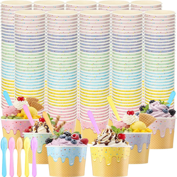 Jingmore 240 Set Paper Ice Cream Cups Bulk with Spoons 6 oz Disposable