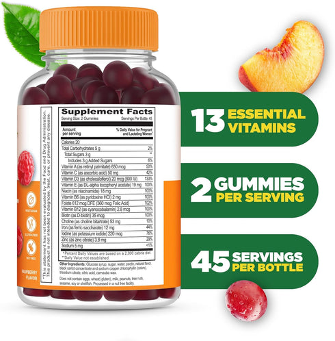 Gummies 90 Gummies Lifeable Prenatal Multivitamin for Women | Iron, Choline & Folic Acid | Prenatal Vitamins