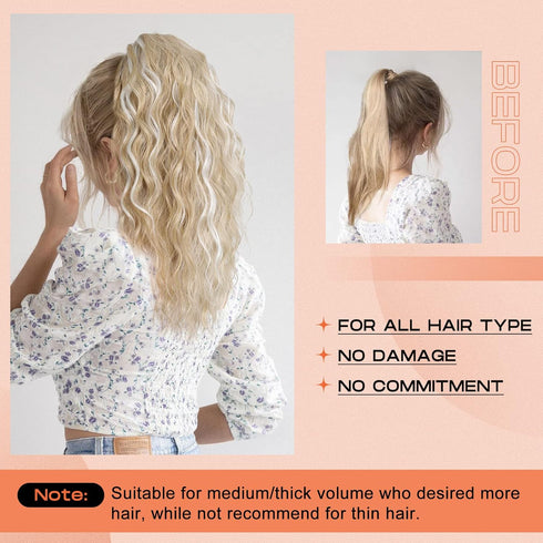 SEIKEA 18" Long Claw Ponytail Extension - PT002 Tia Multi Layered Wavy Curly Hair in Ash Blonde