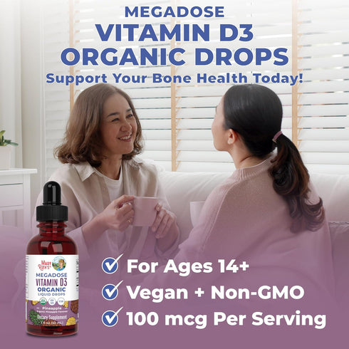 MaryRuth Organics Vitamin D3 Liquid Drops | 4000 IU Megadose | USDA Organic Spray for Adults & Kids, 30 Servings