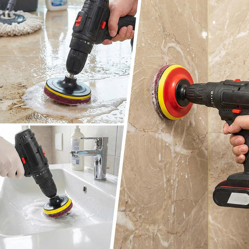 Xinjoduz 4 5 Inch Set Drill Brush Attachments with Non-Scratch Scrub Pads, Bathtub Cleaning for Household
