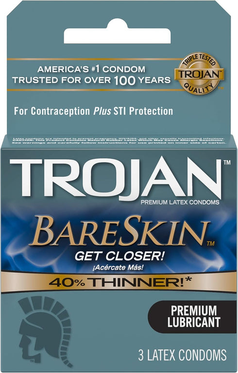 TROJAN Sensitivity BareSkin Lubricated Premium Latex Condoms - 3 ct, Pack of 4