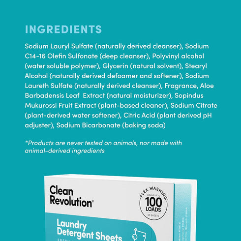 Clean Revolution Laundry Detergent Sheets, 50 Sheets, 100 Loads, Fresh Linen, Septic Safe, USA Produced