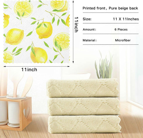 CaTaKu Lemons Leaves Kitchen Dish Cloths | 6 Pack | Reusable Microfiber Cleaning Cloths for Kitchen Drying