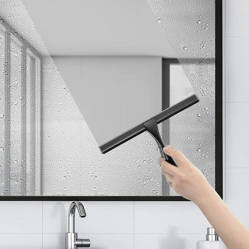 HIWARE All-Purpose Shower Squeegee, Black Stainless Steel, for Shower Doors, Bathroom, Window, and Car Glass - 12 Inches