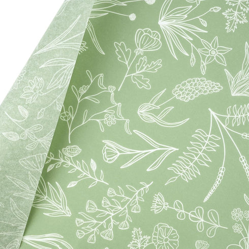 100 Sheets Sage Green Wildflowers Tissue Paper, Green White Floral Printed for Boho Themed Baby Shower, Weddings